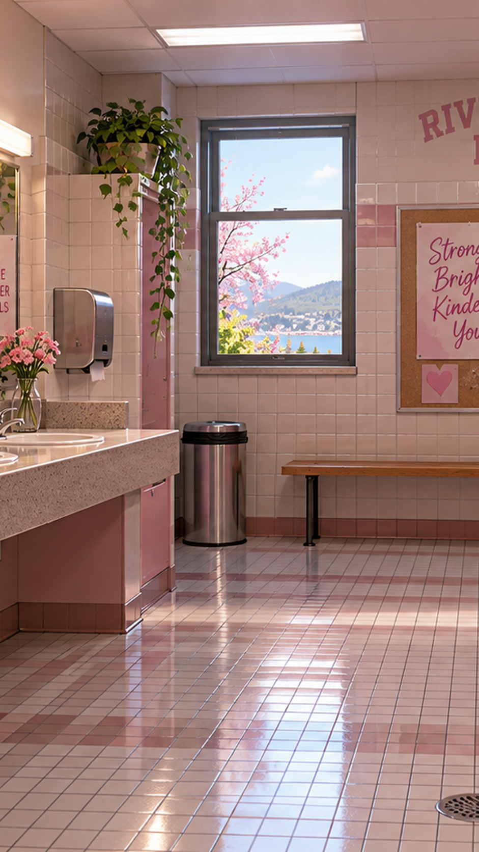 Authentic in-game school bathroom environment artwork